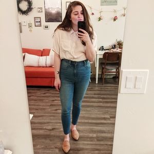 AE Silky Short Sleeve Button Up Shirt in Cream